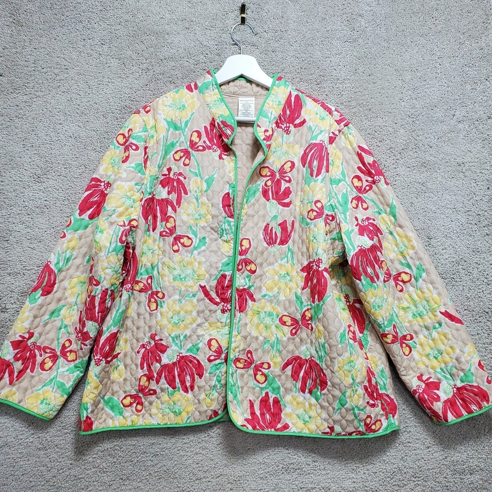 Alfred Dunner Quilted Jacket Women 20 PinkMulti  Floral Classic Long Sleeve Open